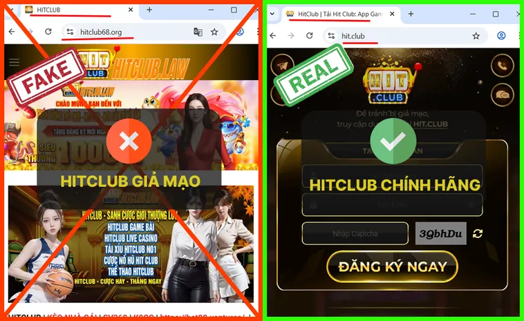 Khi mở link thật Hit.Club, bạn được dẫn thẳng tới trang chủ chuẩn, còn link giả Hit.Club có thể chuyển hướng sang trang khác.